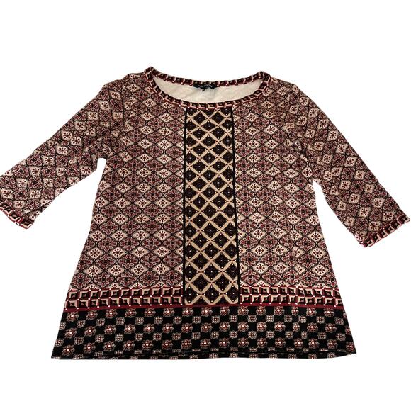 Max Edition Tops - Women M Max Edition Floral Geometrical Symmetrical knit/cotton top blouse marron